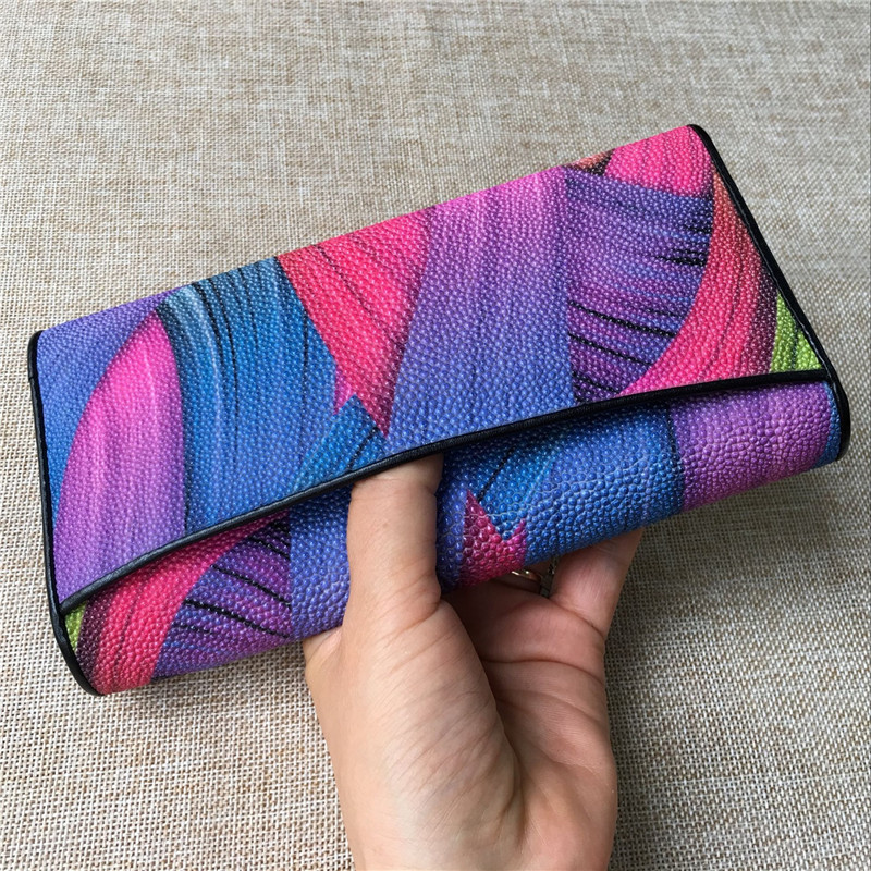 Thailand Authentic Stingray Skin Women's Card Holders Wallet Genuine Leather Female Coin Pocket Lady Large Clutch Purse