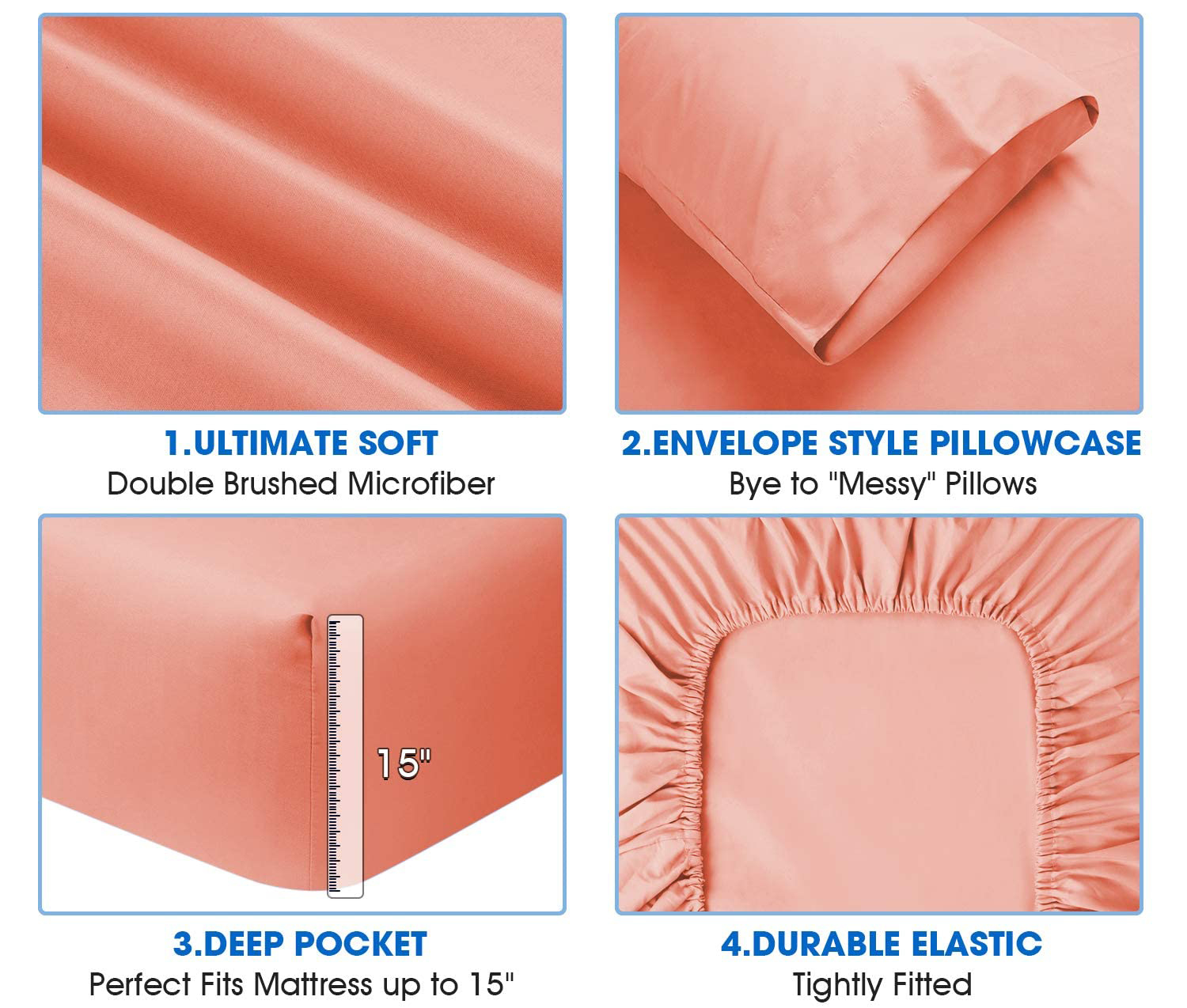 Bamboo 2200 Series 6pcs Brushed Microfiber Bed Sheet Set without Filling for Hotel
