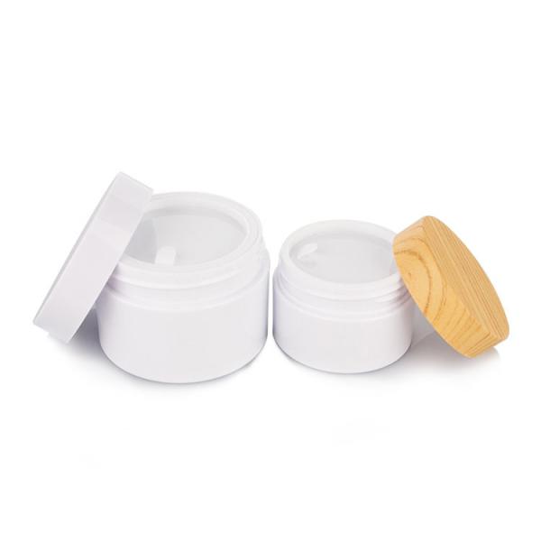 Buy cheap 120ml cylindrical white Smooth Plastic Bottle With bamboo Lid For Empty Cream Jar from wholesalers
