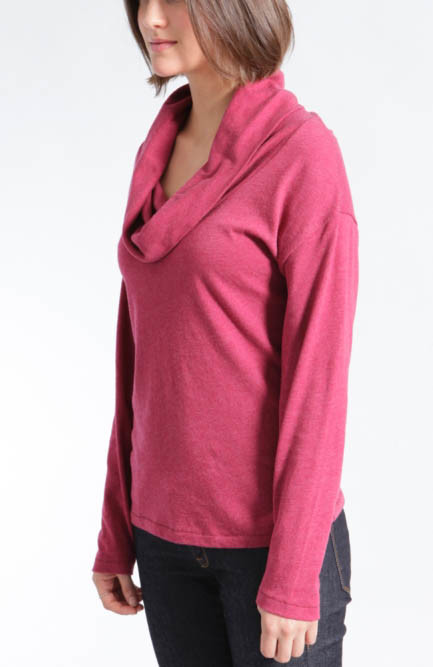 WOMEN'S 55% COTTON/45% LINEN COWL COLLAR KNITTED SWEATER