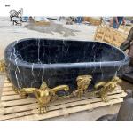 Black Stone Marble Bathroom Bathtub Medusa Bronze Brass Base Bathtubs Luxury