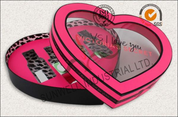 Buy cheap Heart Shaped Screen Printing Cosmetic Gift Packaging Box With PVC Windows Flocking from wholesalers