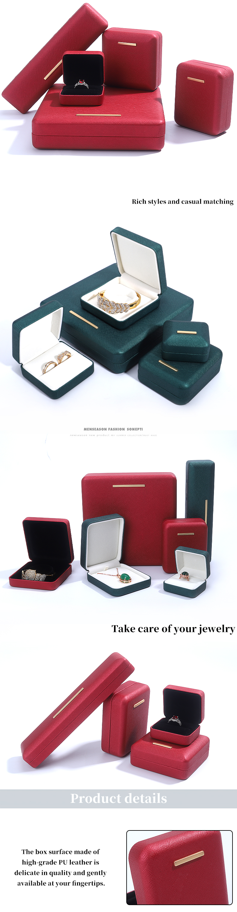 Hanhong Green PU Leather Velvet Jewelry Box for Customized Logo and Luxury Packaging