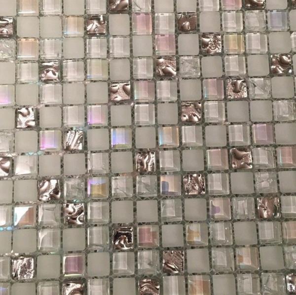 Buy cheap White Iridescent Crackle Bathroom Backsplash Tile Mosaic Glass Wall from wholesalers