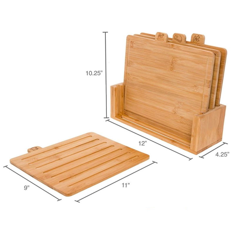Eco-Friendly Solid Bamboo Square Chopping Board Set With Stand For Kitchen Sustainable