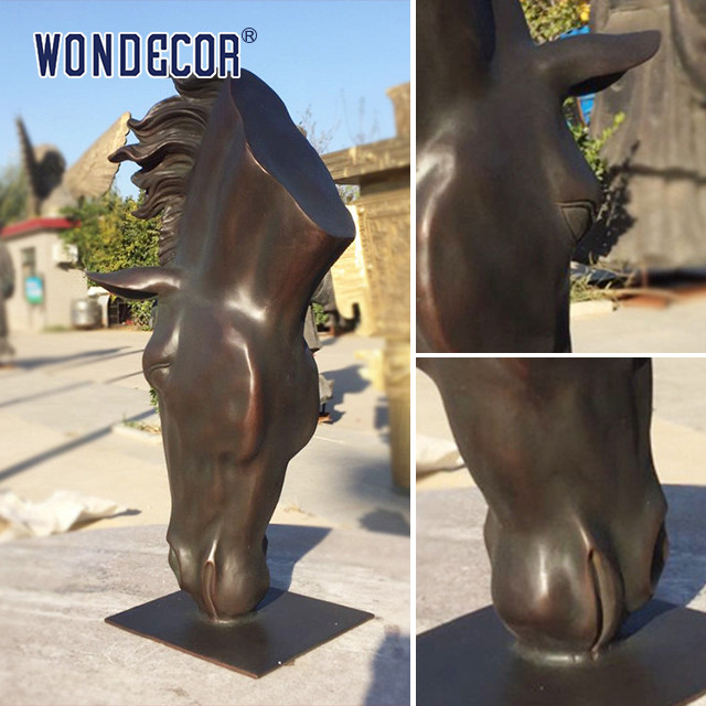 Abstract Bronze Horse Head Sculpture in Large Outdoor Square