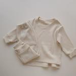 Children'S Toddler Ribbed Long Sleeve Trousers Solid Colour