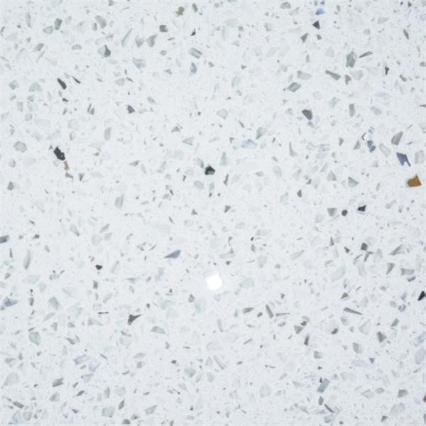 Immaculate Custom Sized 15 MM Paper White Recycled Glass Quartz Kitchen