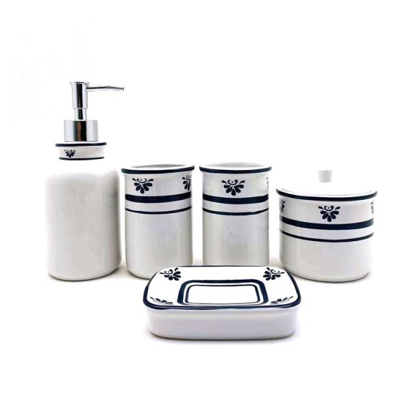 Buy cheap 7.6X19.5CM Ceramic Bathroom Accessories Set Blue Decal Print White Ceramic Soap Dispenser from wholesalers