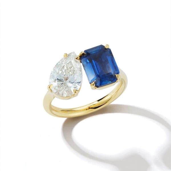 Buy cheap Custom Women Girls Jewelry Adjustable Open Rings with Big Stones in 925 Sterling Silver from wholesalers