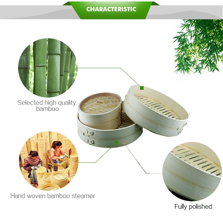 Natural Kitchen Tools 2 Tier 12 Inch Mini Bamboo Steamer