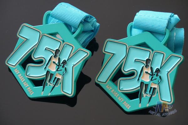 Buy cheap Race 75K Marathon Custom Metal Sports Medals Spray Pontan Colors With Printing Ribbon from wholesalers