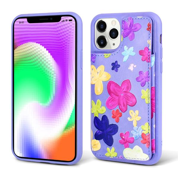 Floral Pattern Card Pocket Phone Case Kickstand Makeup Mobile Cover For Iphone