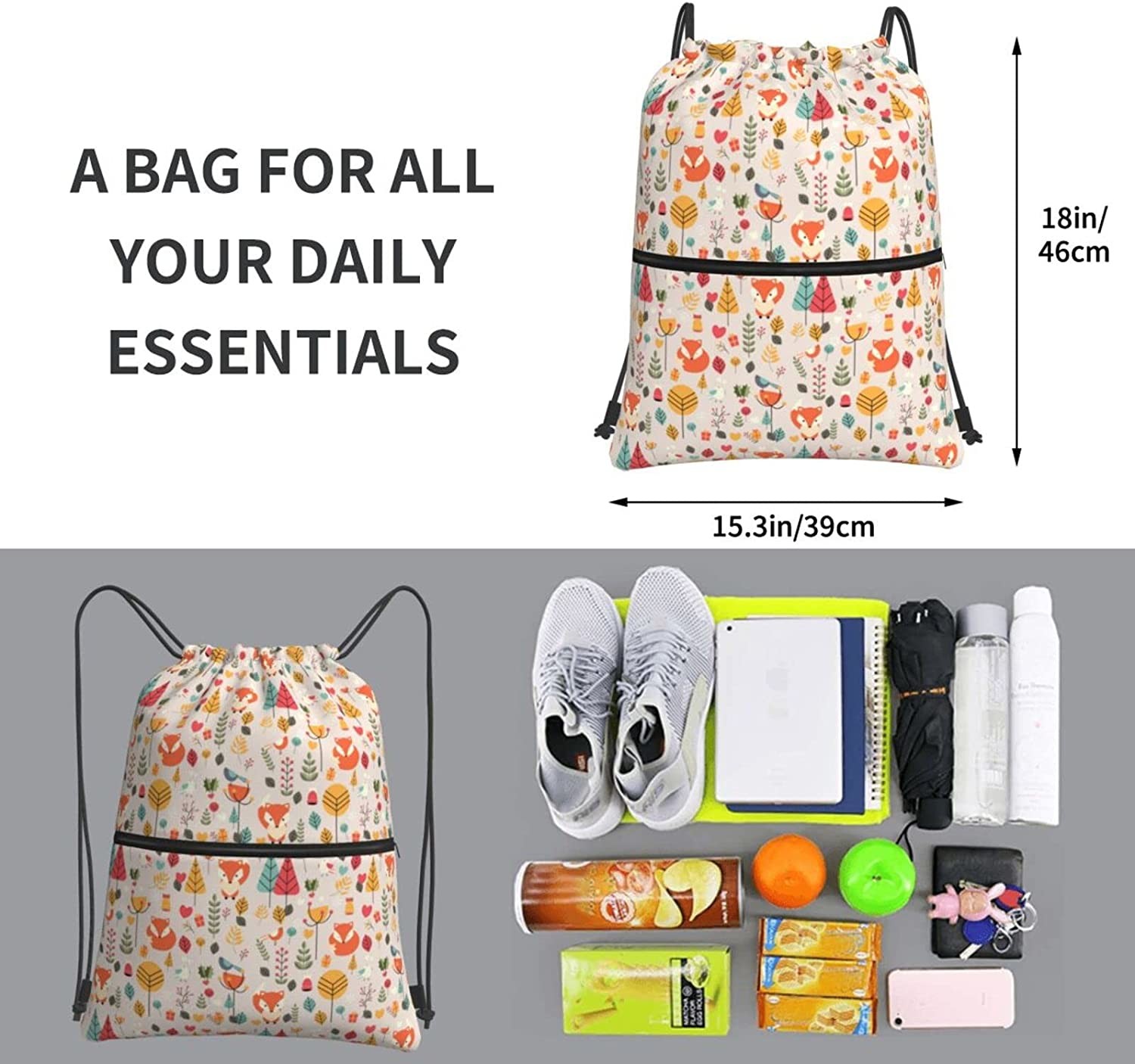 Backpack Bag for Men & Women with Pockets Waterproof String Bag Lightweight Sackpack for Hiking Yoga Travel Beach