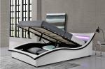 Italian Design Gas Lift Storage Bed Curve Shape Faux Leather PU With LED