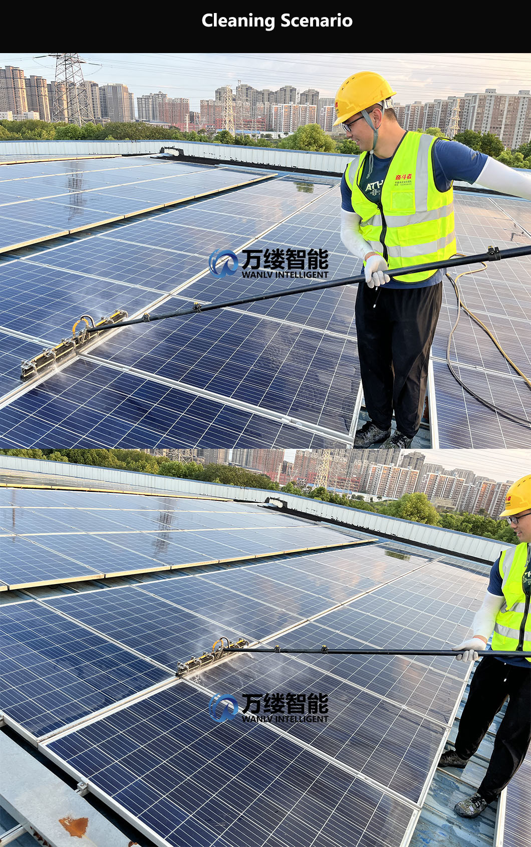 Manufacture 3.5 M Telescopic Pole Water Spray Brush with High Pressure for Photovoltaic Panel Cleaning