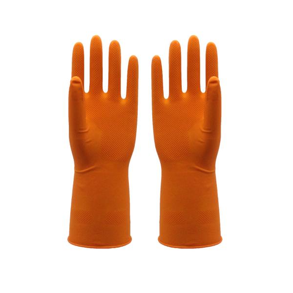 Buy cheap orange Tear Resistant flocklined Rubber Gloves , rubber Dishwashing Gloves from wholesalers