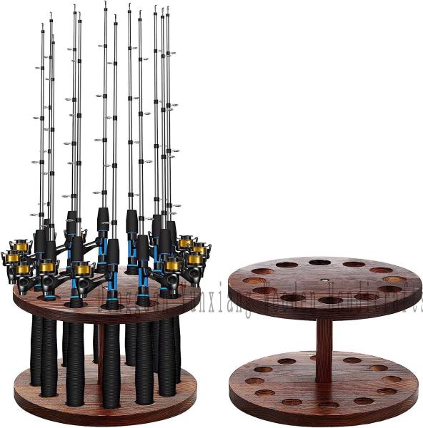 Buy cheap Wooden Fishing Rod Organizer Display Rack Solid Wood Round Storage Fishing Rod Base Simple Billiard Cue Placement Stand from wholesalers