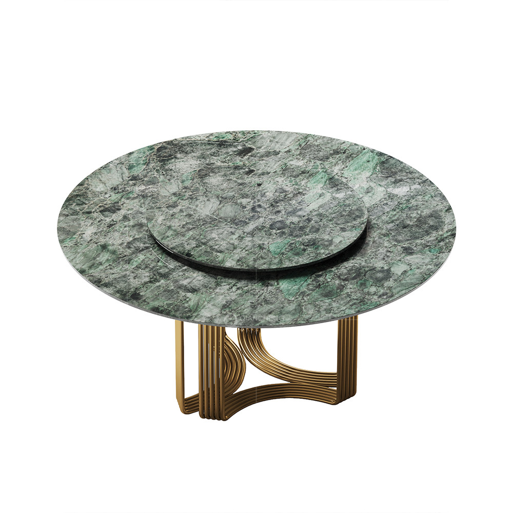 Luxury Round Dining Room Tables With Faux Marble Top Metal Base Brushed Gold