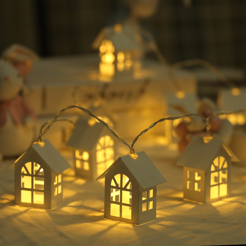 Christmas Hanging Ornaments Luminous Wooden House 10 LEDs Light Wood Chalet Christmas Tree Hanging Ornaments Xmas Festival