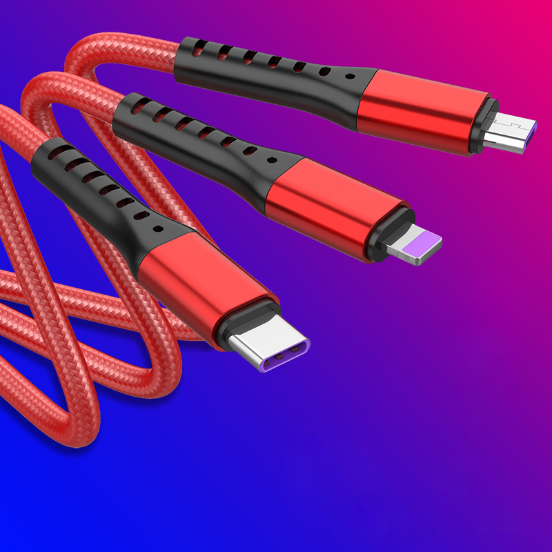 Nylon 4ft Multi USB Charging Cable 3 In 1 Universal Charger Cord