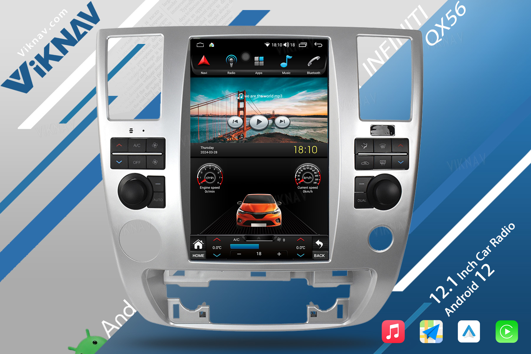 Viknav Car Radio For Infiniti QX56 2007-2010 Touch Screen 12.1 inch GPS Navigation Multimedia Player Stereo Head UNIT