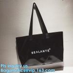 Semi-clear Tote Bags Stripe PVC Shoulder Bag with Pouch, PVC PU Trendy Handbag