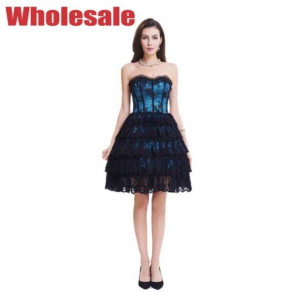 Quality Dark Blue Lace Bustier And Corset Plus Size Steel Boned Corset Dress for sale