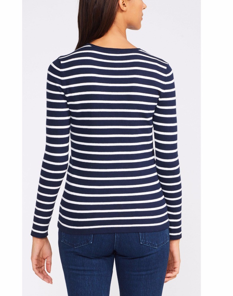 WOMEN'S 54% COTTON/44% MODAL/2% SPANDEX PULLER KNITTED STRIPE SWEATER