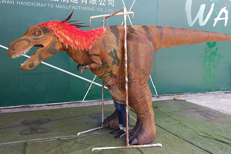 Red Hidden Manual Operation Lifelike Dinosaur Costume Adults Rain Resistance