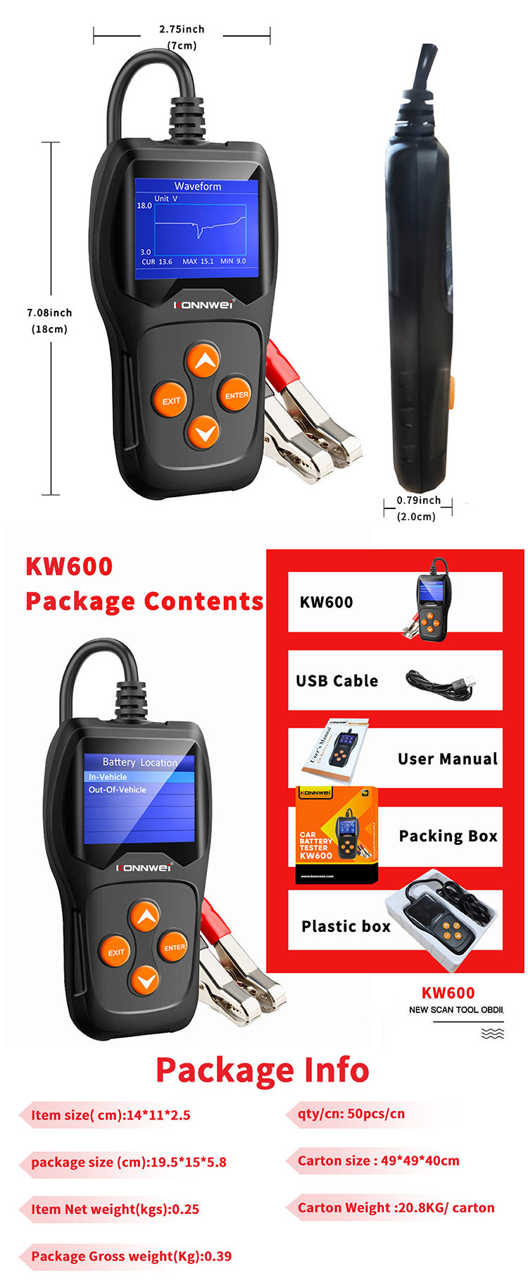 Hand Held Screen Car Battery Tester 2.4 Inches Record And Replay Battery Data