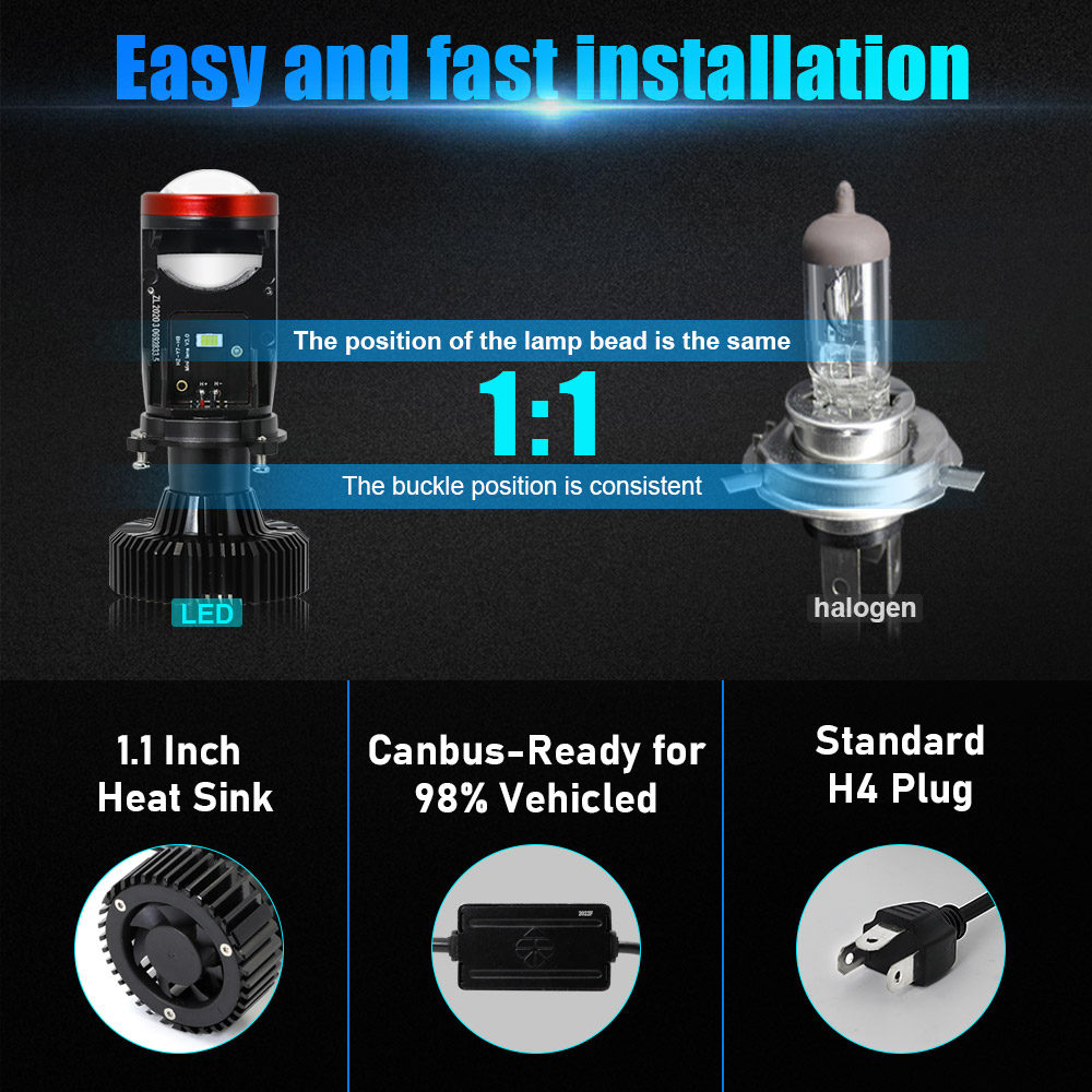 45W Y8 Mini Lens H4 LED Projector Spotlight Head Light Bulb For Car