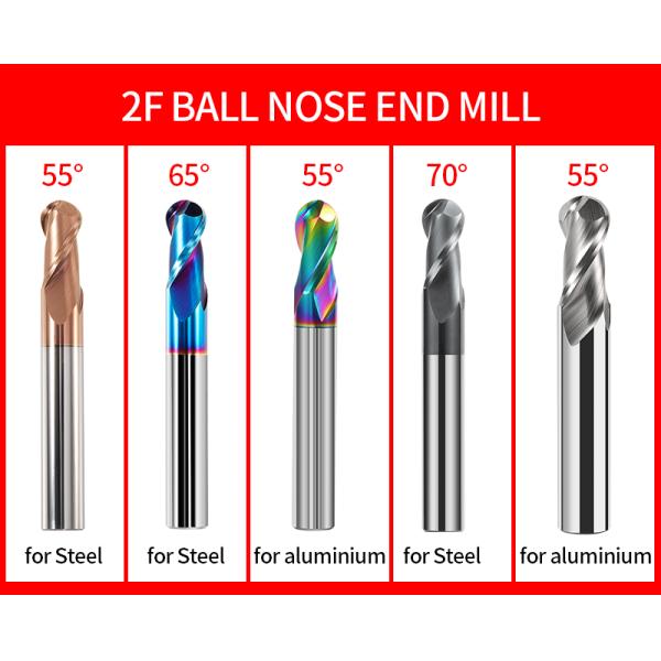 Wholesale HRC55 2 Flutes Carbide Ball Nose End Mills Cutter R0.5 R1.5 R2 Blade Radius Ball Nose Router Bits for Ordinary Steel