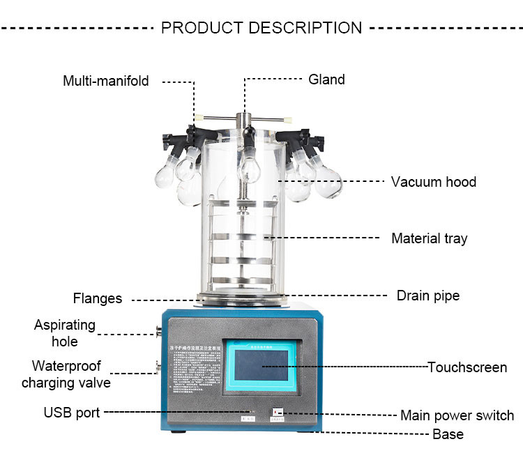 0.1㎡ 3-4kg Mini Lab Freeze Dryer Lyophilizer Freeze Dryer Machine With Vacuum Pump