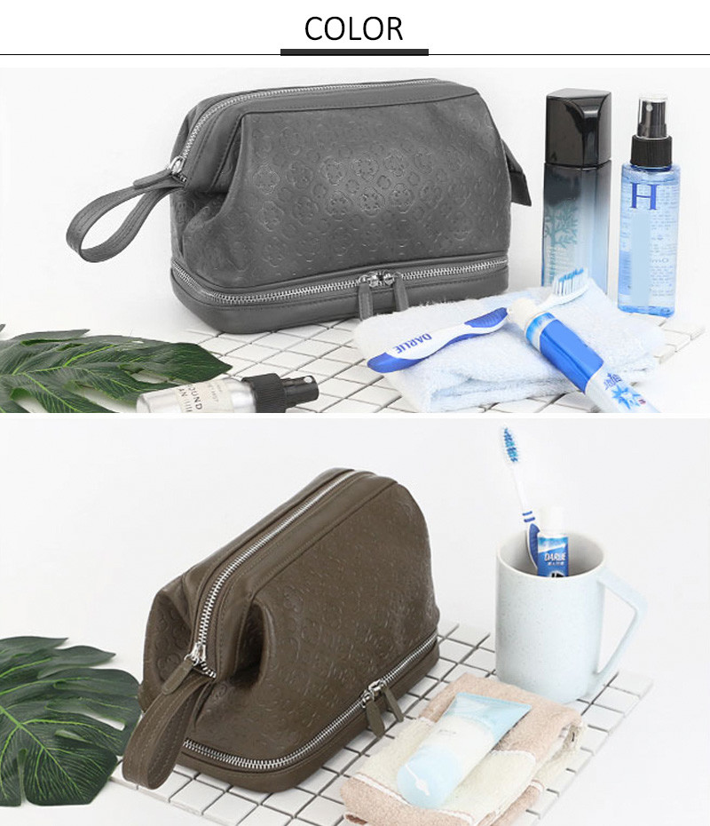 Travel Portable PU Leather Makeup Cosmetic Bag with Double Zipper