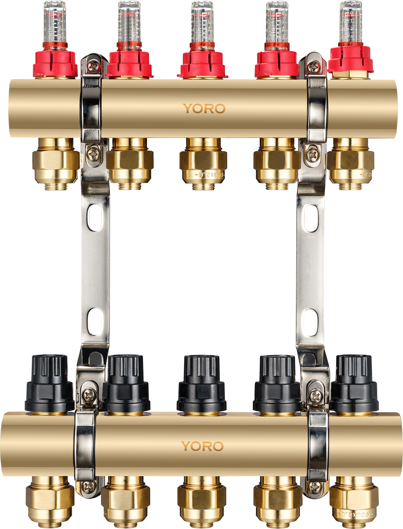 6102 Polished Brass Water Distribution Manifolds Anti-sediment sealing design w/ Supply Flowrate Regulator + Meter Units
