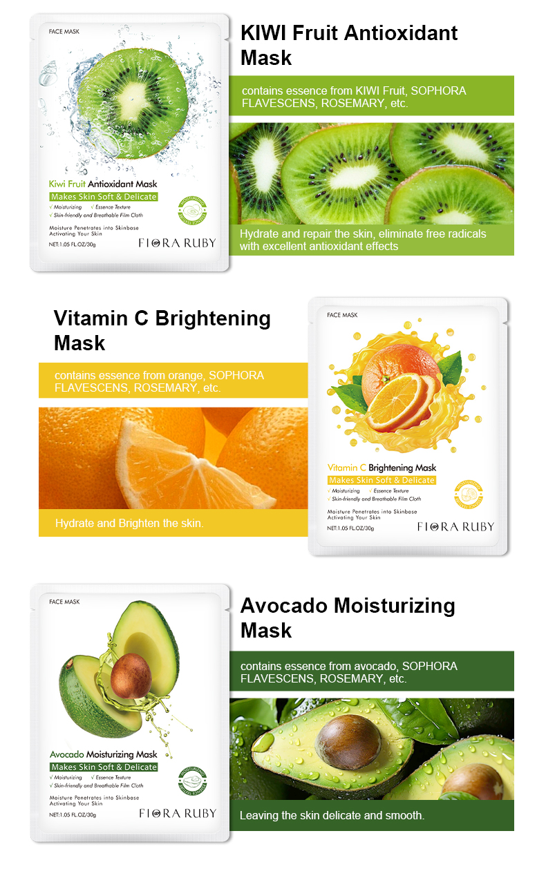 Fruit Natural Vitamin C Face Beauty Masks Skin Care Sheet Facial Skin Care Mask Face Sheet Mask