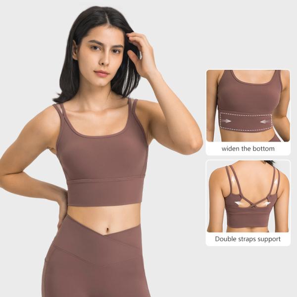 Buy cheap Active Stretch Women Crop Tops Strappy Back Bulid In Widen Bottom Sports Bra from wholesalers