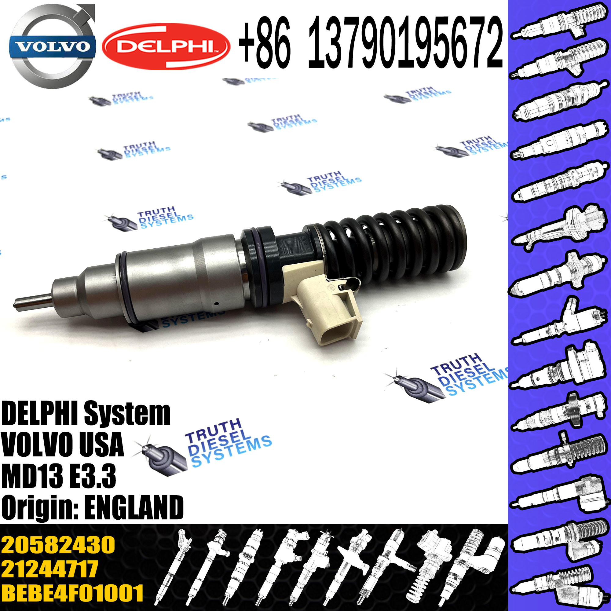 High Quality Diesel Engine Fuel Common Rail Injector 20965224 20582430 For VOL MD13 US07 20977565