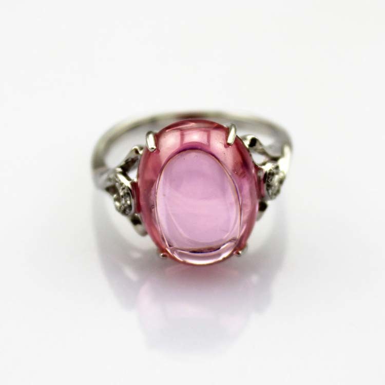 Rose Gold Plated Oval Dome Pink Cubic Zircon 925 Silver Ring(R274)