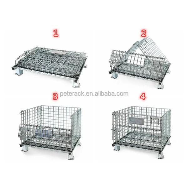 Foldable Wire Container Portable Wire Mesh Storage Containers For Warehouse Cargo Storage