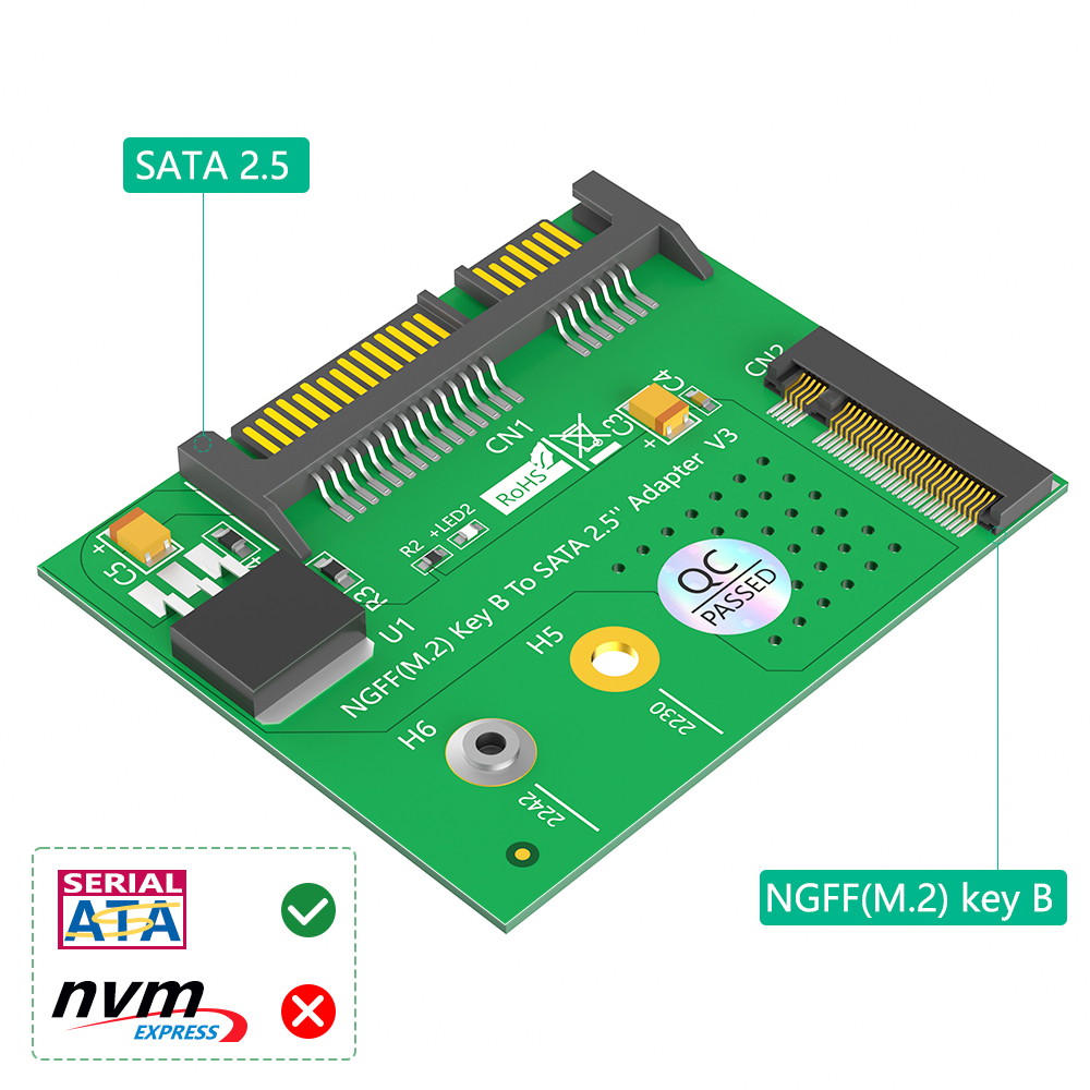 M.2 SATA SSD to SATA III 2.5-inch Adapter NGFF M.2 Key-B Expansion Card for Desktop and Laptop Supports 2230 2242mm for SATA SSD