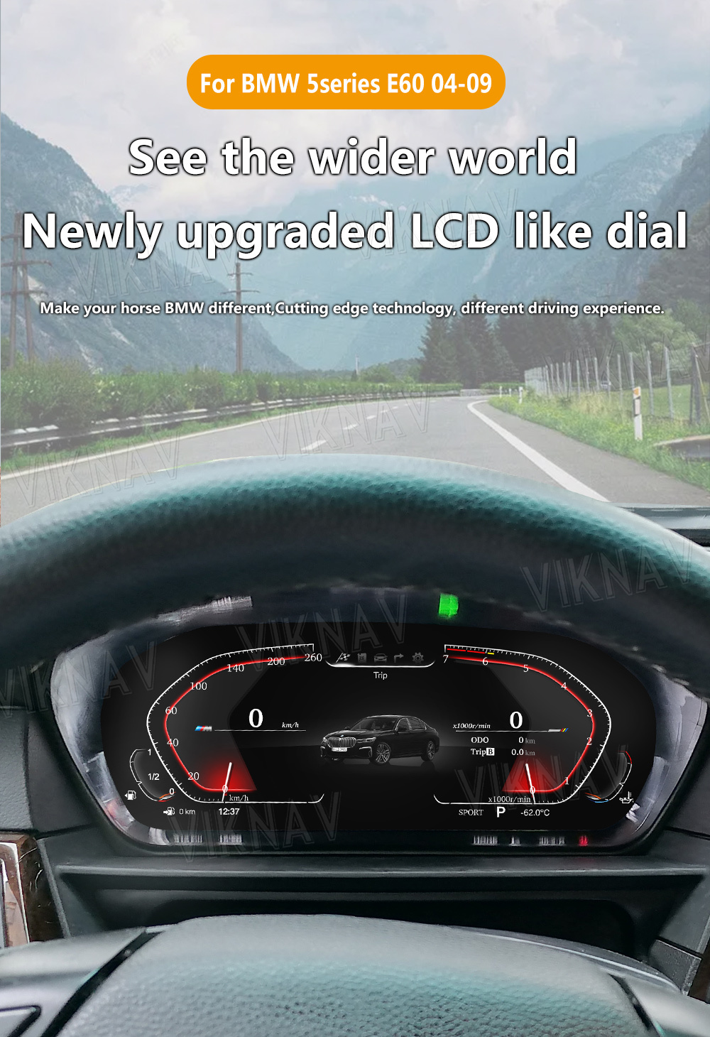 Viknav For BMW 5Series E60 E61 E63 E64 (2004-2009) 12.3 inch Digital Dashboard LCD Speedometer Vehicle Display Panel