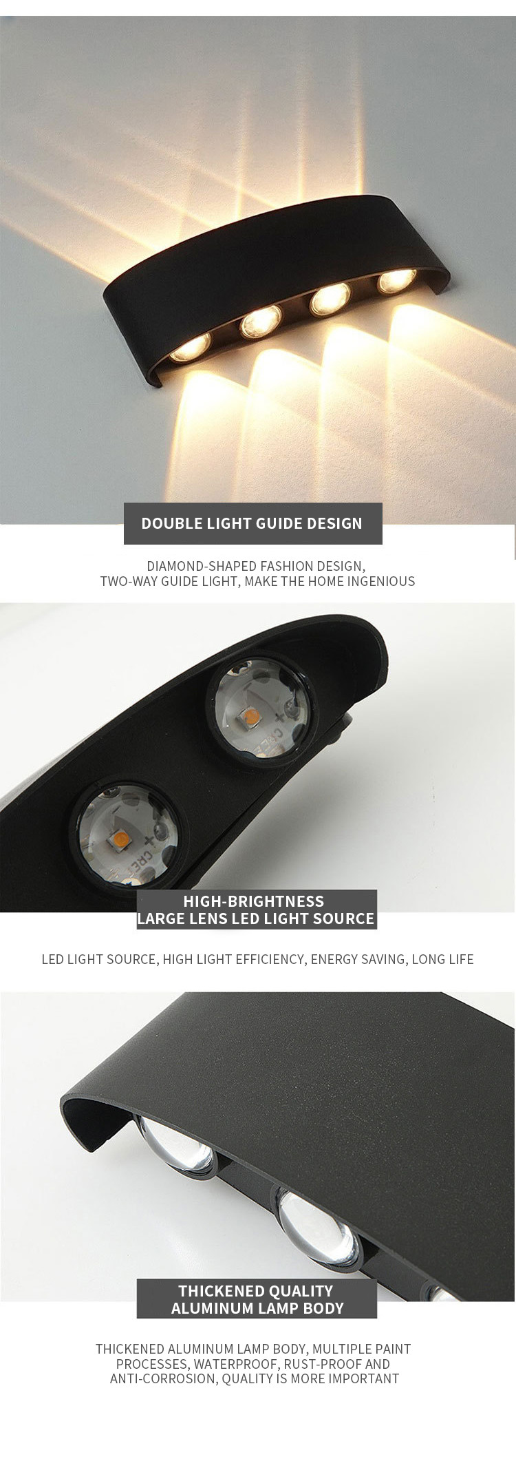 6W Wall Lamp Ac85-265v sand black / sand white 3000k/6000k Aluminum + Acrylic 4W 170*80*40mm