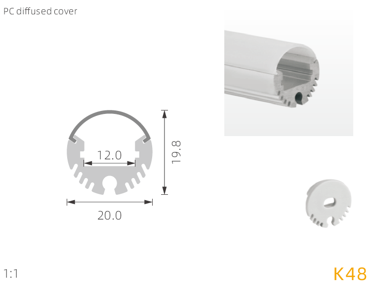Hight quality 20mm anodized alu round led profile for tube light