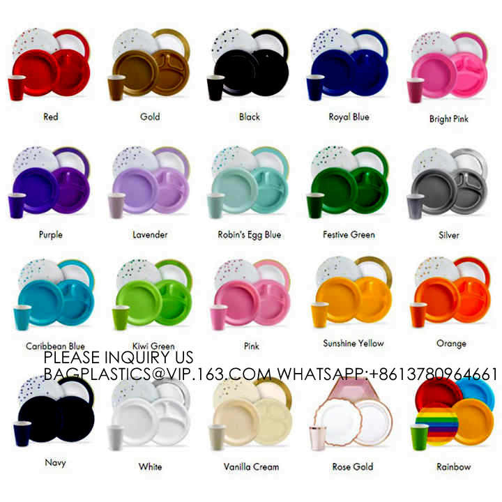 Colorful Party Pack! Includes Colorful Dinner Plates, Cutlery, Napkins And Cups bronzing hot silver paper tray