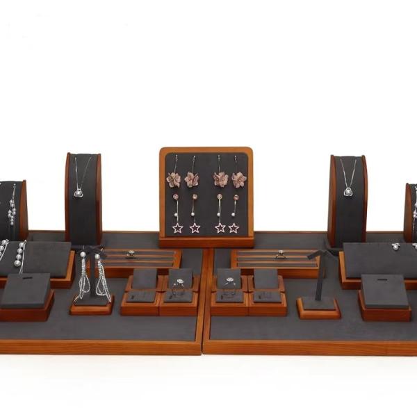 Buy cheap Customized Ring Earring Pendant Necklace Set Display Wood Grain Jewelry Storage Trays from wholesalers