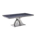 UK Style 0.57cbm Grey Marble Dining Table Stainless Steel Cross Leg