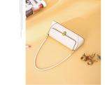 Women White Baguette Shape PU Leather Clutch Bag Pouch Handbag