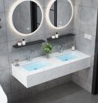 Modern Wall Hung Cabinet , Marble Double Sink Bathroom Vanity